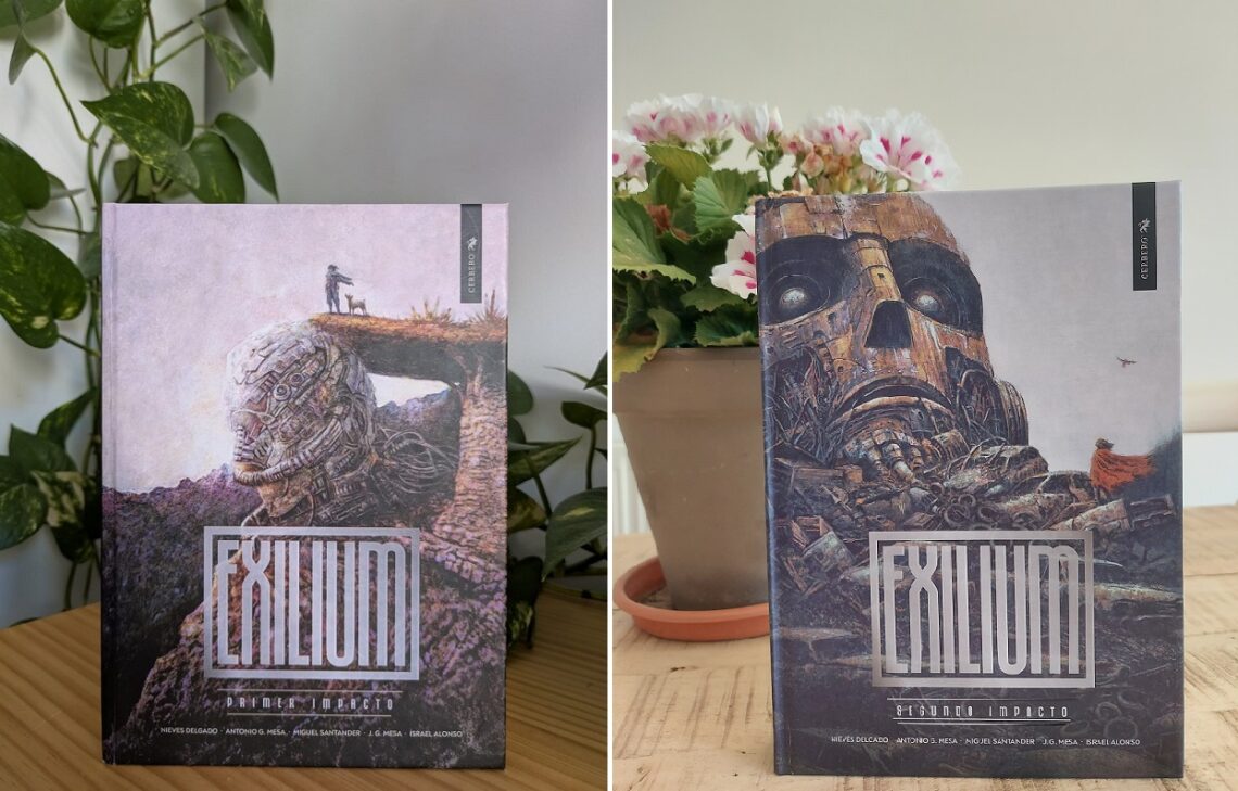 Se muestran las portadas de los dos libros existentes de la saga Exilium