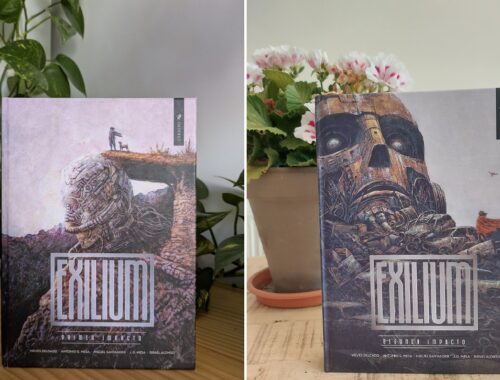 Se muestran las portadas de los dos libros existentes de la saga Exilium
